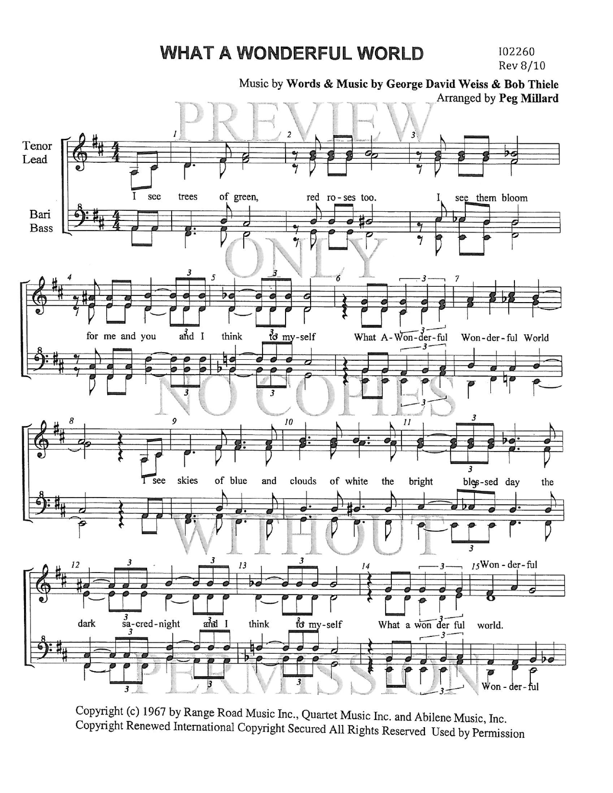 What A Wonderful World — sheet music preview, arranged by Peg Millard