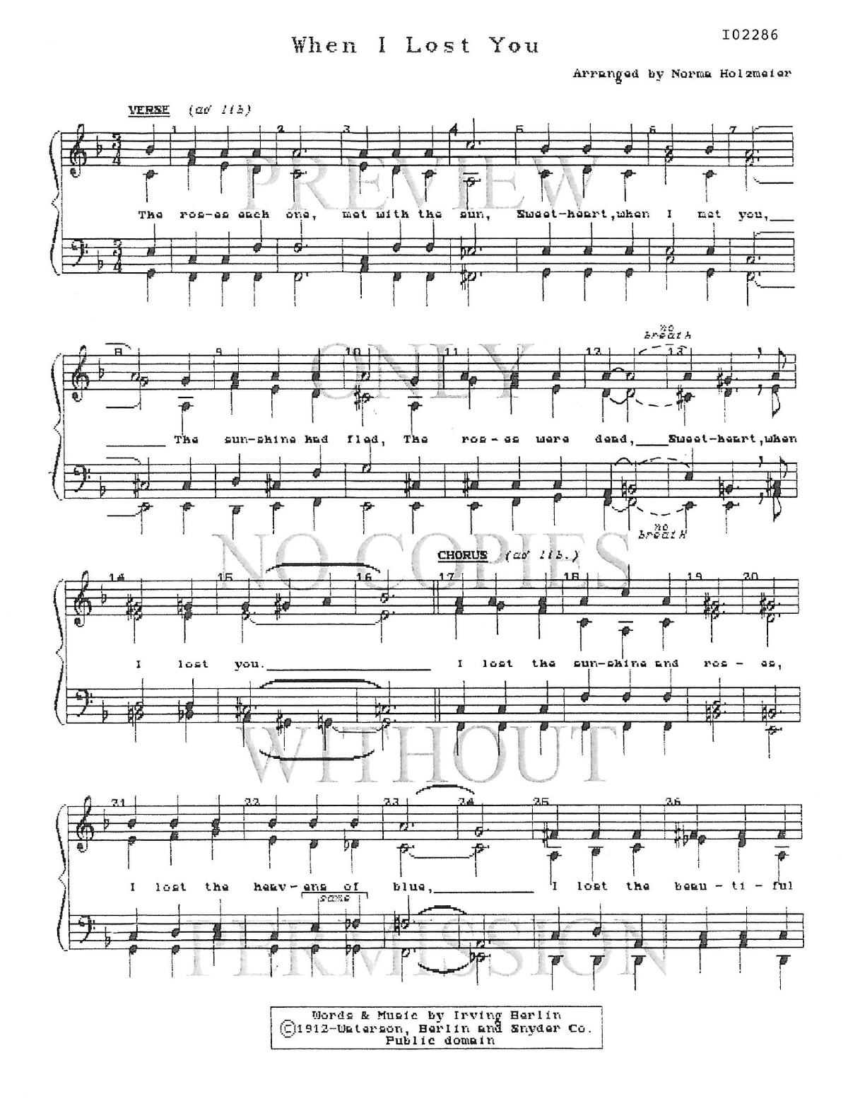 When I Lost You — sheet music preview, arranged by Norma Holzmeier