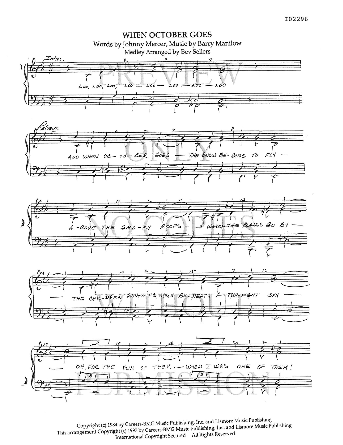 When October Goes — sheet music preview, arranged by Bev Sellers