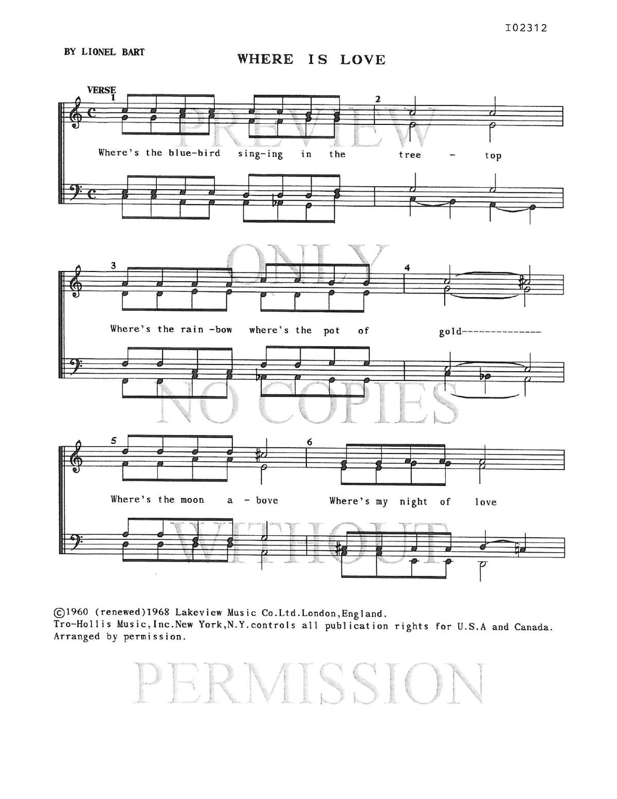 Where Is Love? — sheet music preview, arranged by Mary K. Coffman