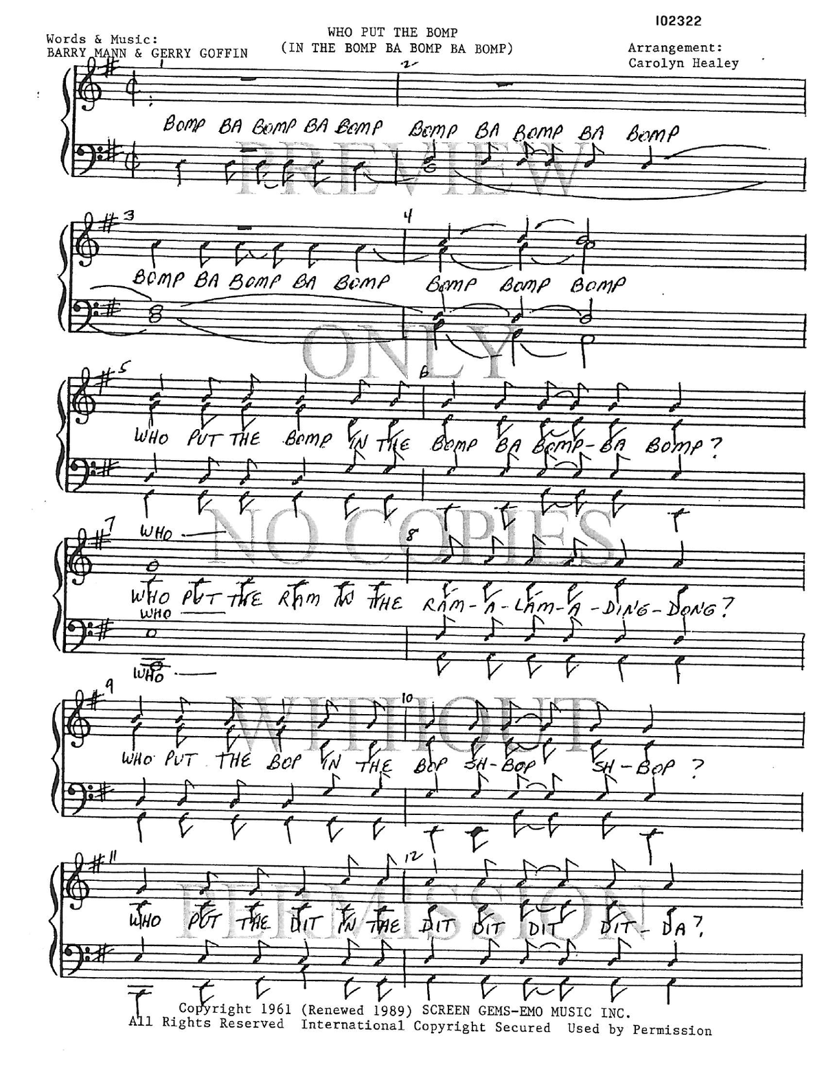 Who Put The Bomp (In The Bomp Ba Bomp Ba Bomp) — sheet music preview, arranged by Carolyn Healey