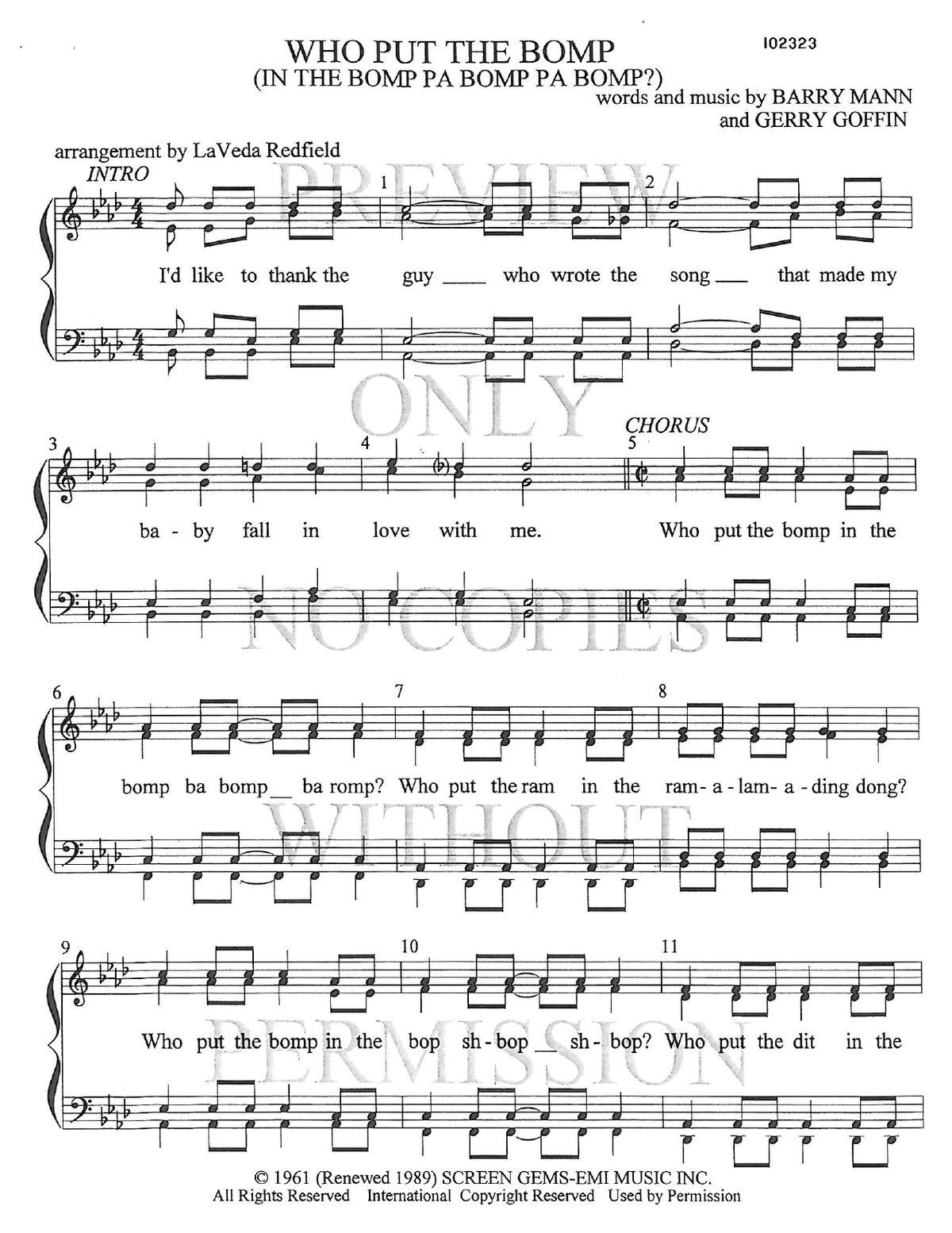 Who Put The Bomp (In The Bomp Ba Bomp Ba Bomp) — sheet music preview, arranged by LaVeda Redfield