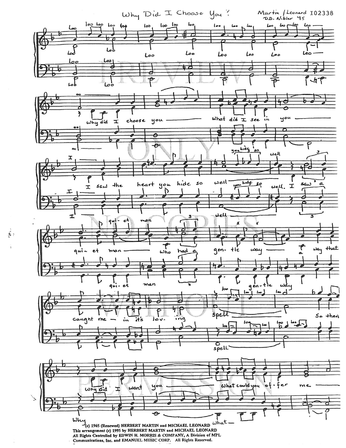 Why Did I Choose You — sheet music preview, arranged by Dede Nibler