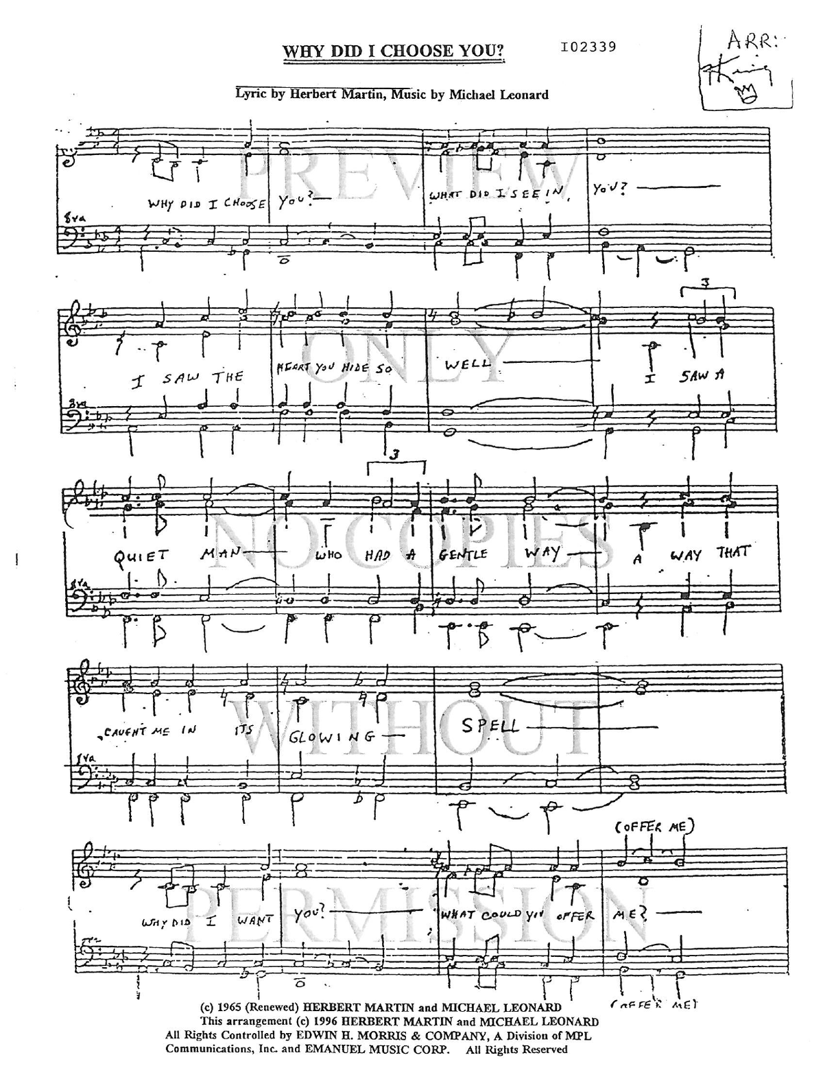 Why Did I Choose You? — sheet music preview, arranged by Fred King