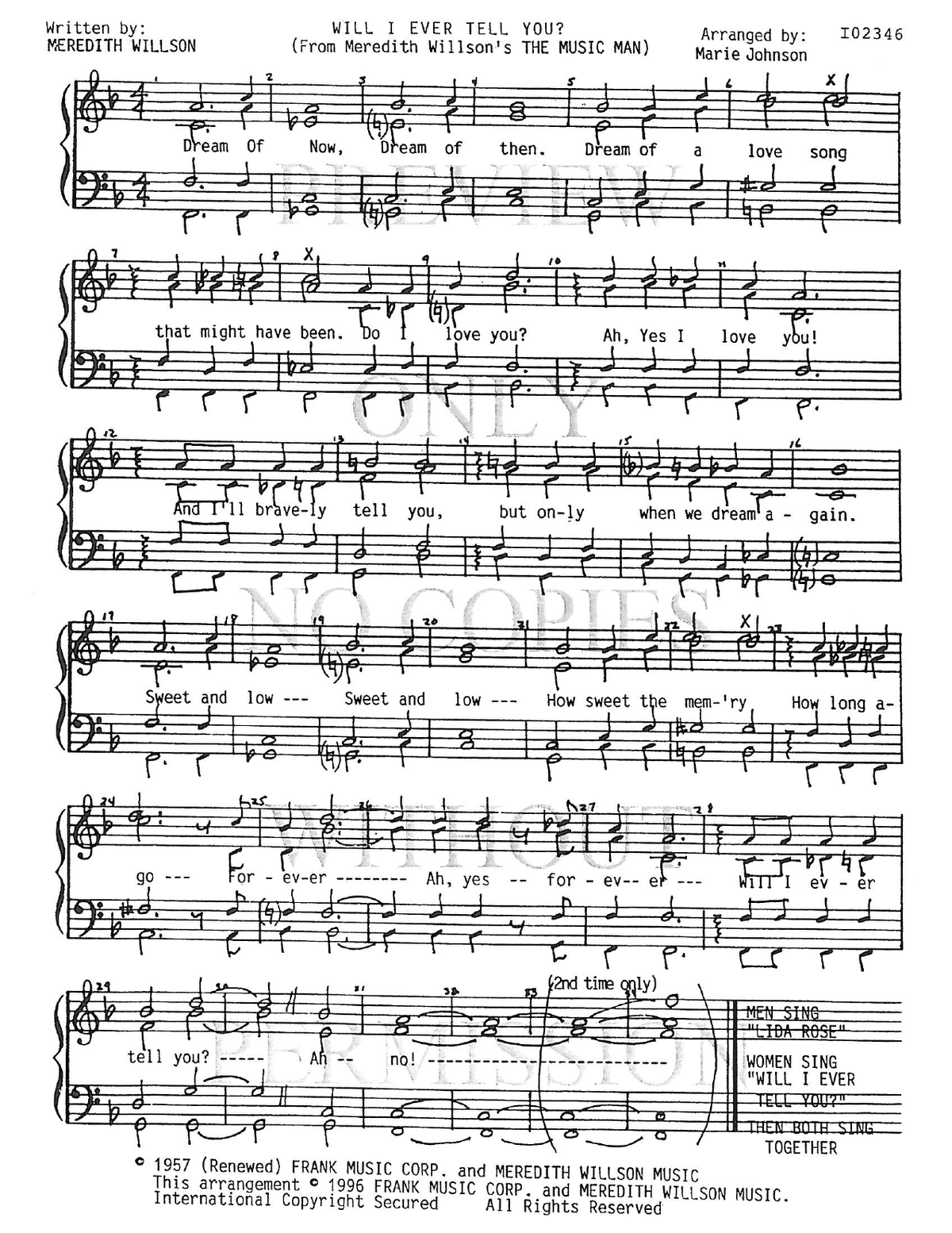 Will I Ever Tell You? (Dream Of Now) — sheet music preview, arranged by Marie Johnson