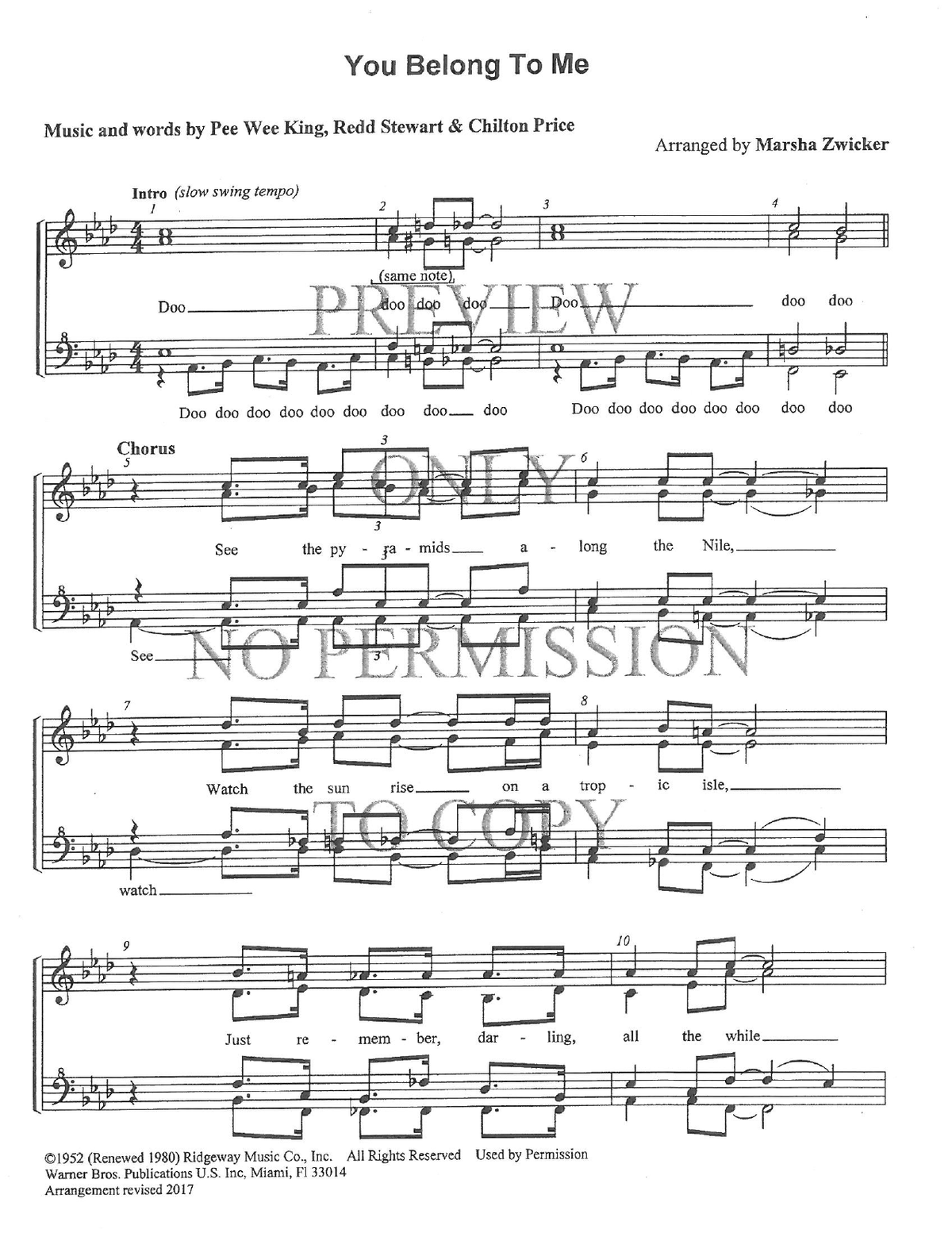 You Belong To Me — sheet music preview, arranged by Marsha Zwicker