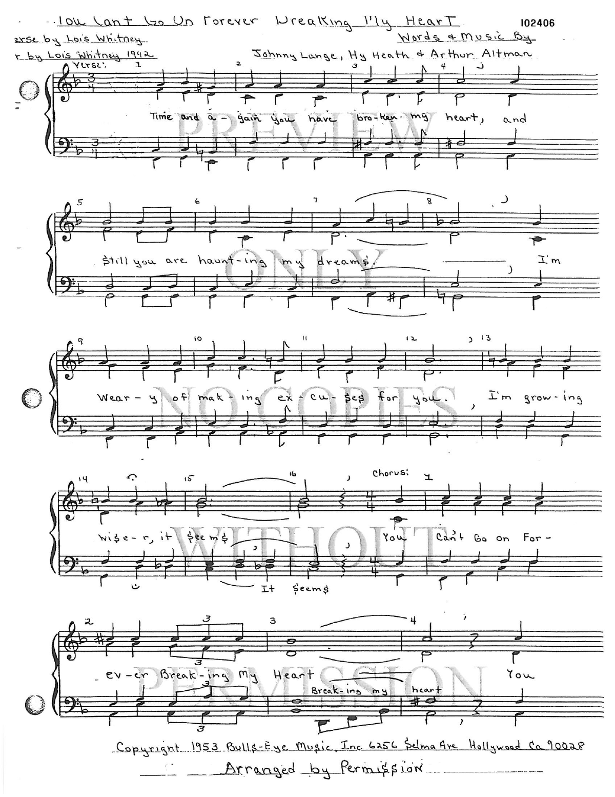 You Can't Go On Forever Breaking My Heart — sheet music preview, arranged by Lois Whitney