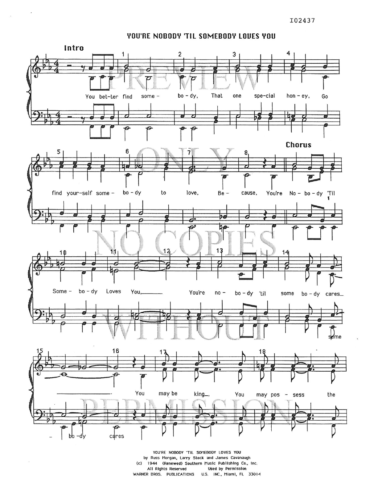 You're Nobody 'Til Somebody Loves You — sheet music preview, arranged by Donna Shorkey