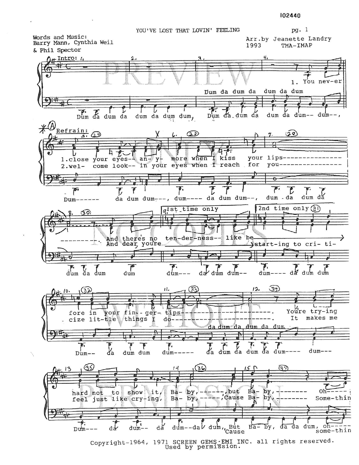 You've Lost That Lovin' Feelin — sheet music preview, arranged by Jeanette Perry