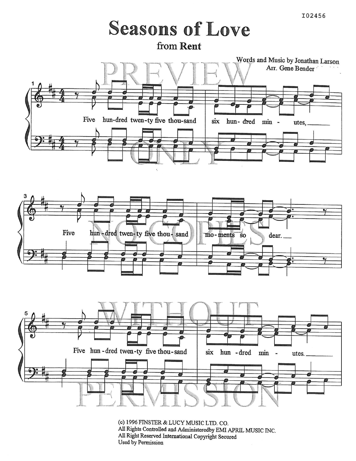 Seasons Of Love — sheet music preview, arranged by Gene Bender