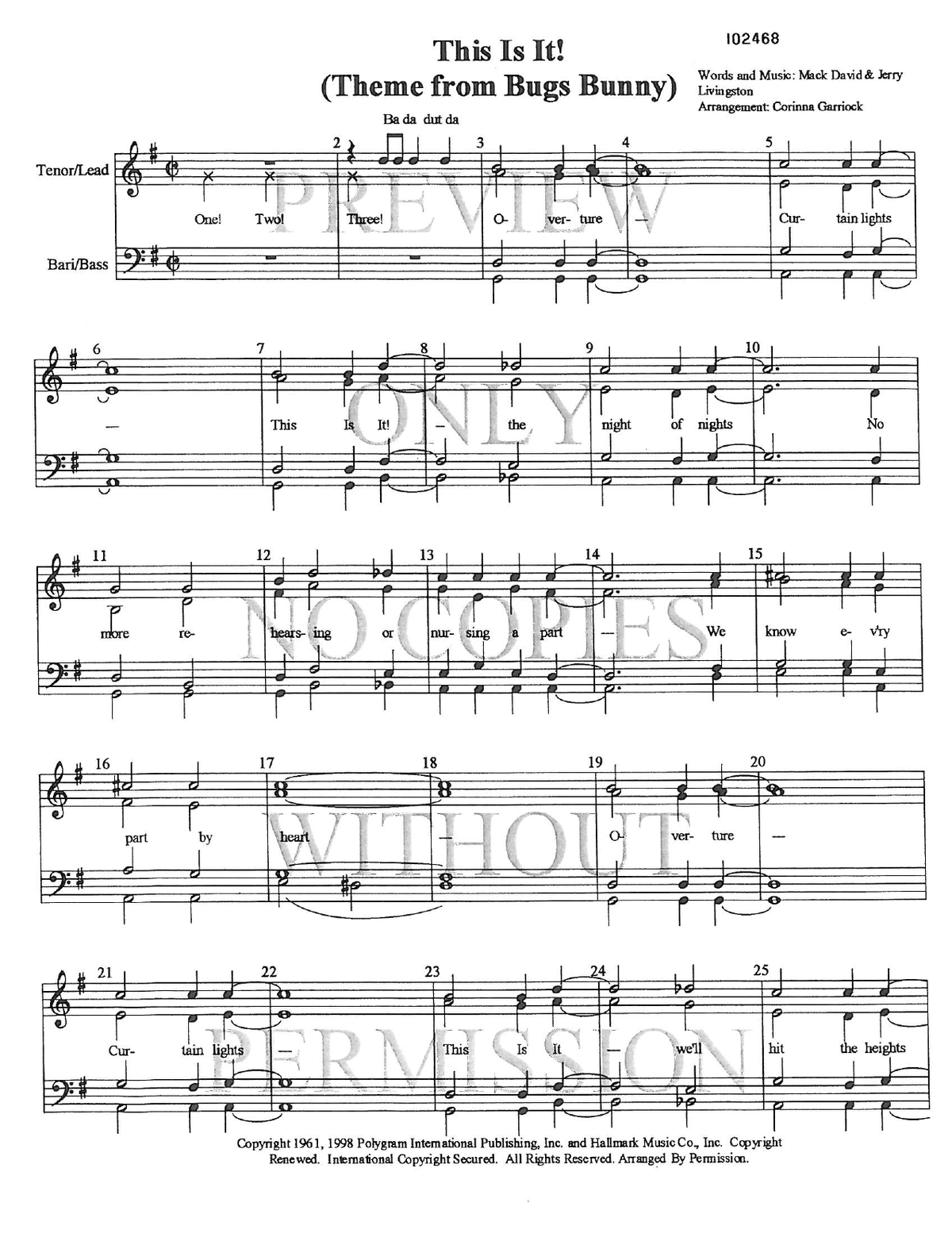 This Is It! (Theme From Bugs Bunny Show) — sheet music preview, arranged by Corinna Garriock