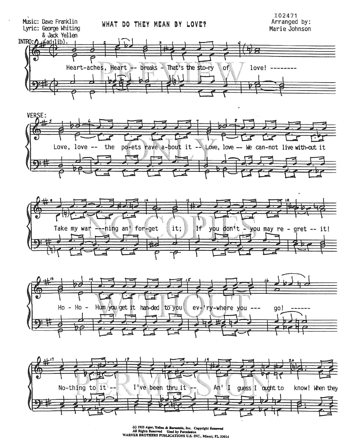 What Do They Mean By Love? — sheet music preview, arranged by Marie Johnson