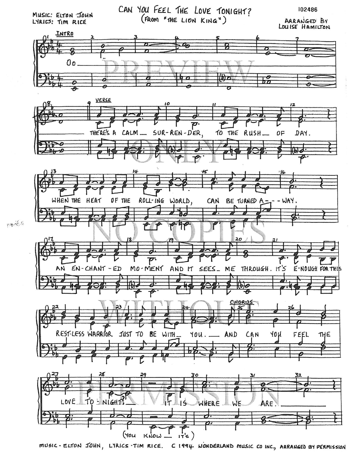 Can You Feel The Love Tonight? — sheet music preview, arranged by Louise Hamilton