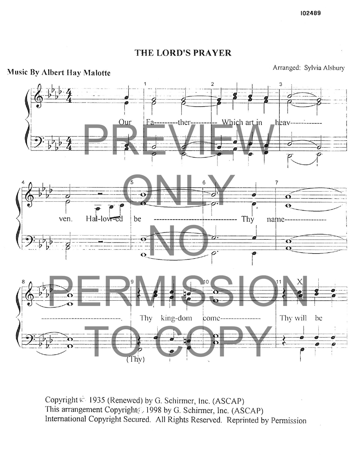 The Lord's Prayer — sheet music preview, arranged by Sylvia Alsbury