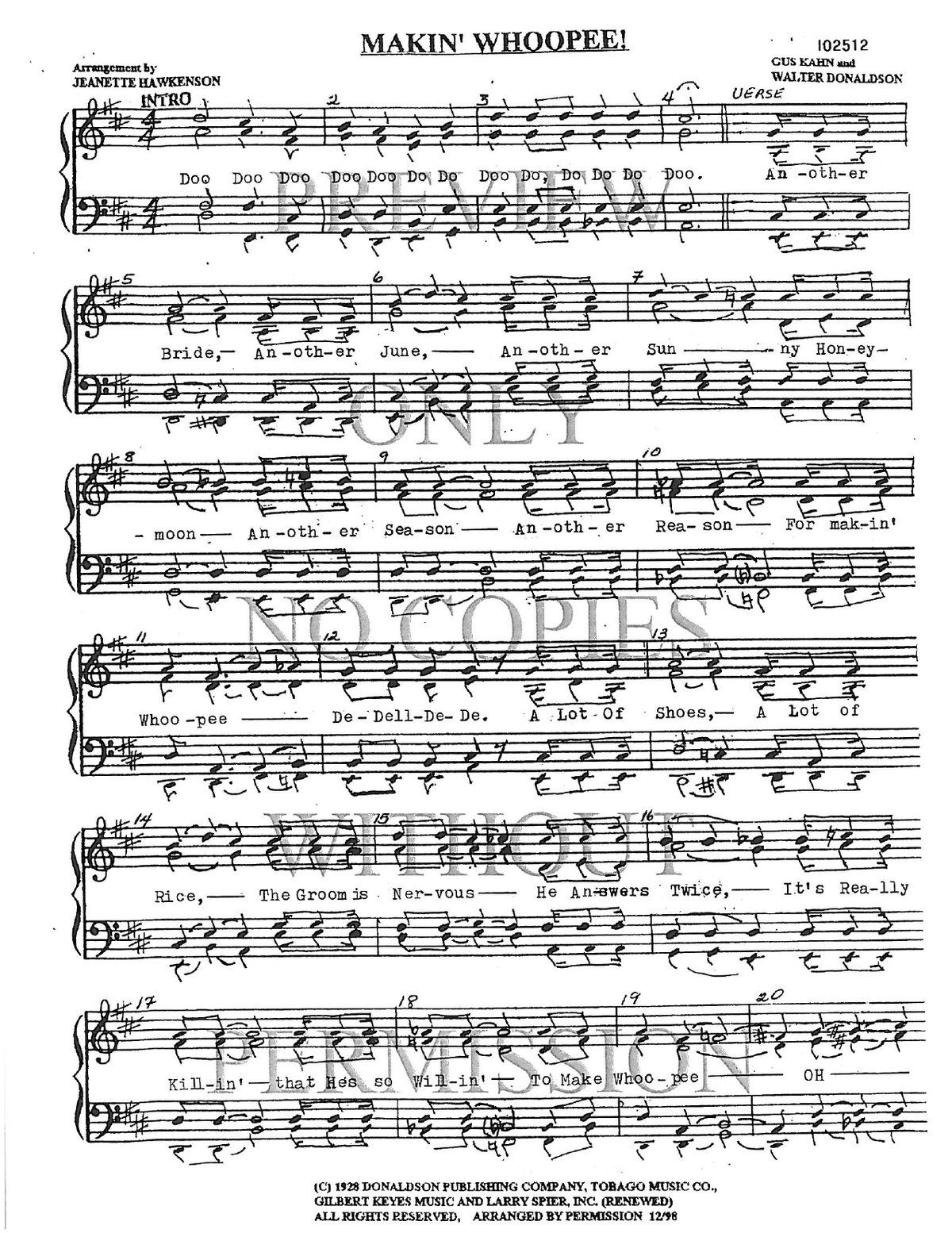 Makin' Whoopee — sheet music preview, arranged by Jeanette Hawkenson