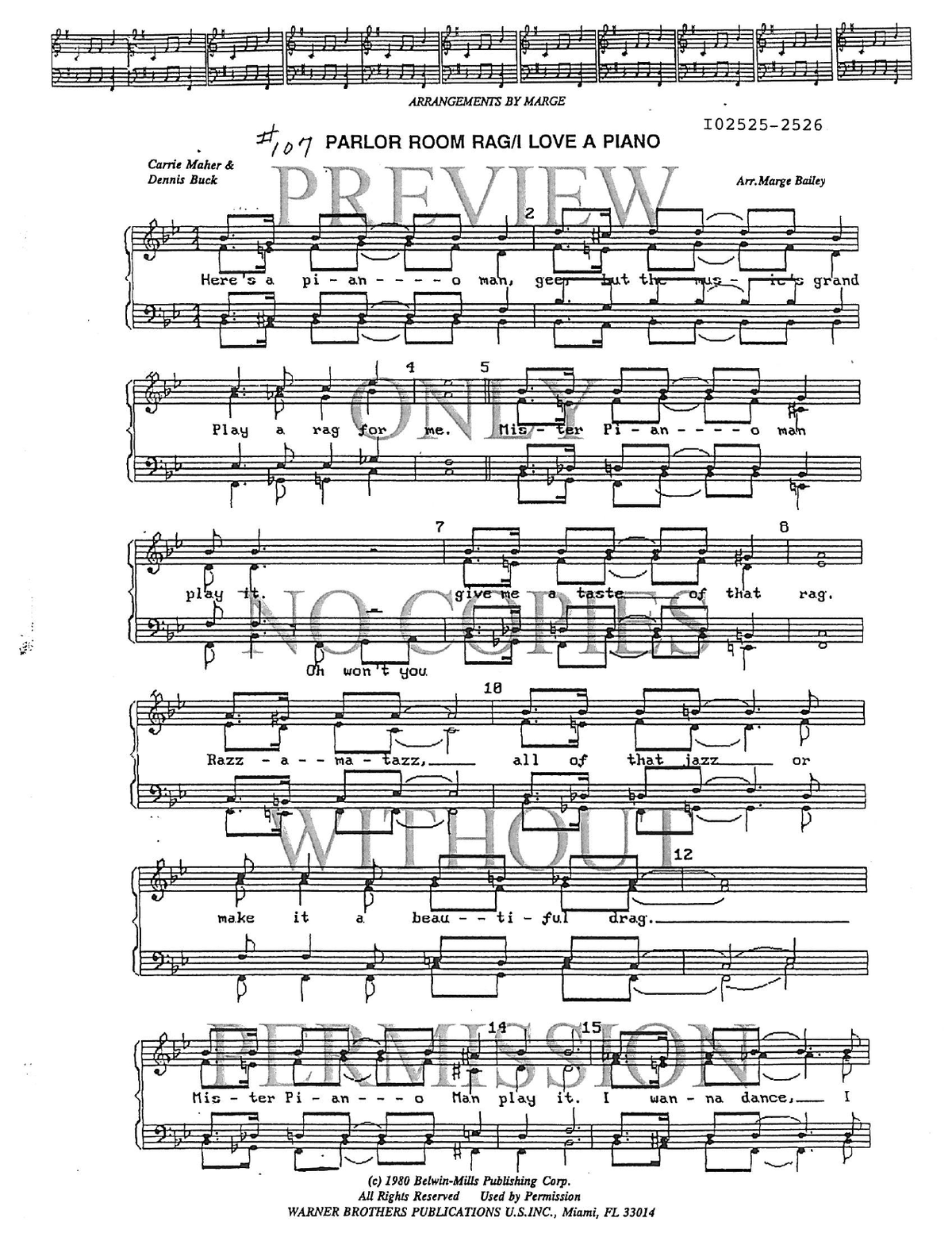 107 Medley - I Love A Piano — sheet music preview, arranged by Marge Bailey