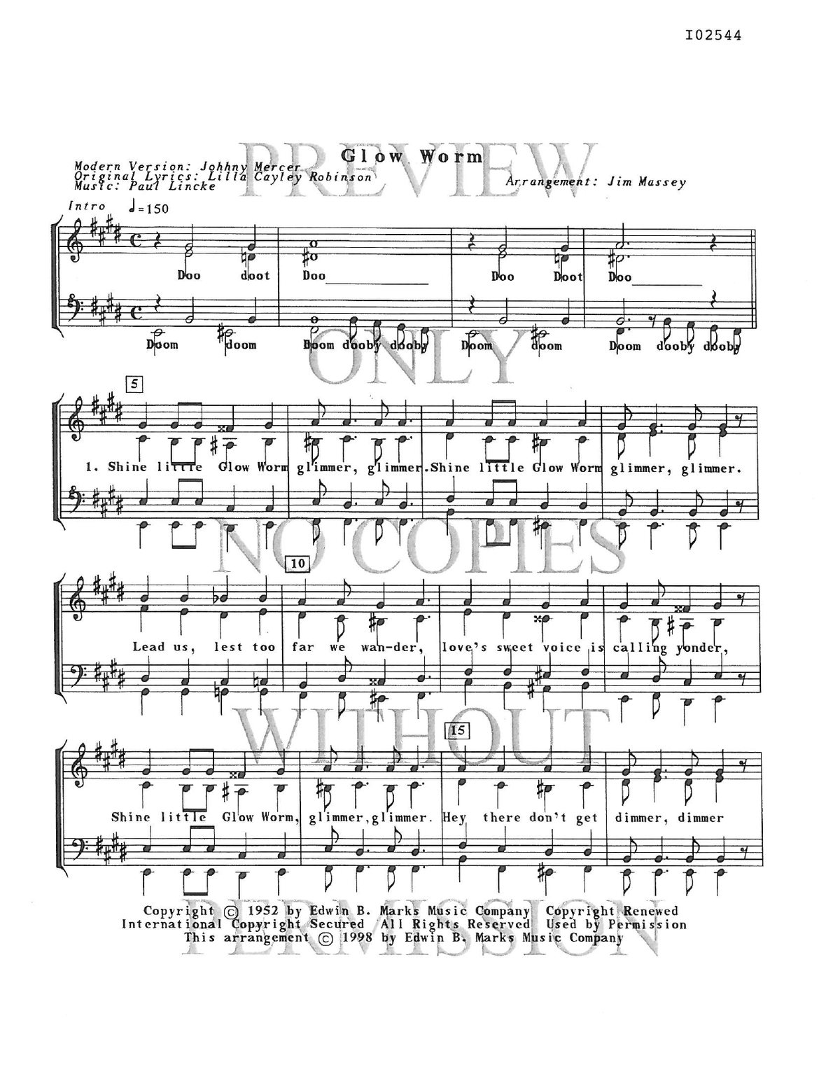 The Glow Worm — sheet music preview, arranged by Jim Massey