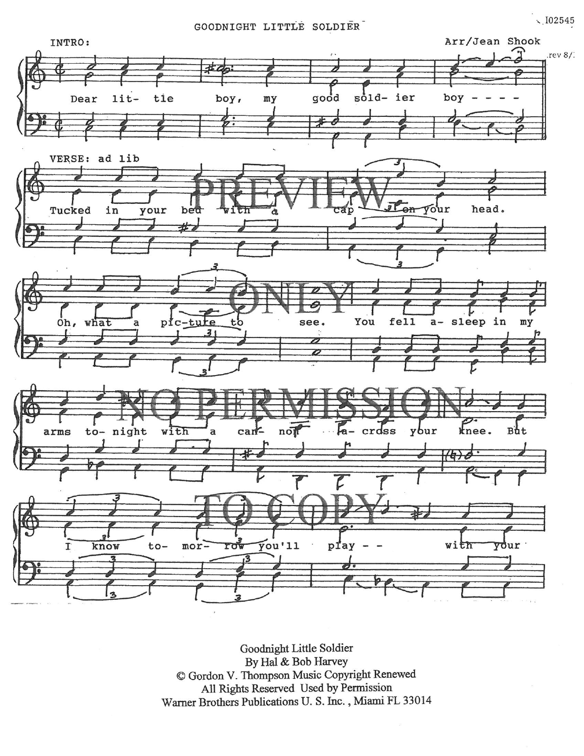 Goodnight Little Soldier — sheet music preview, arranged by Jean Shook