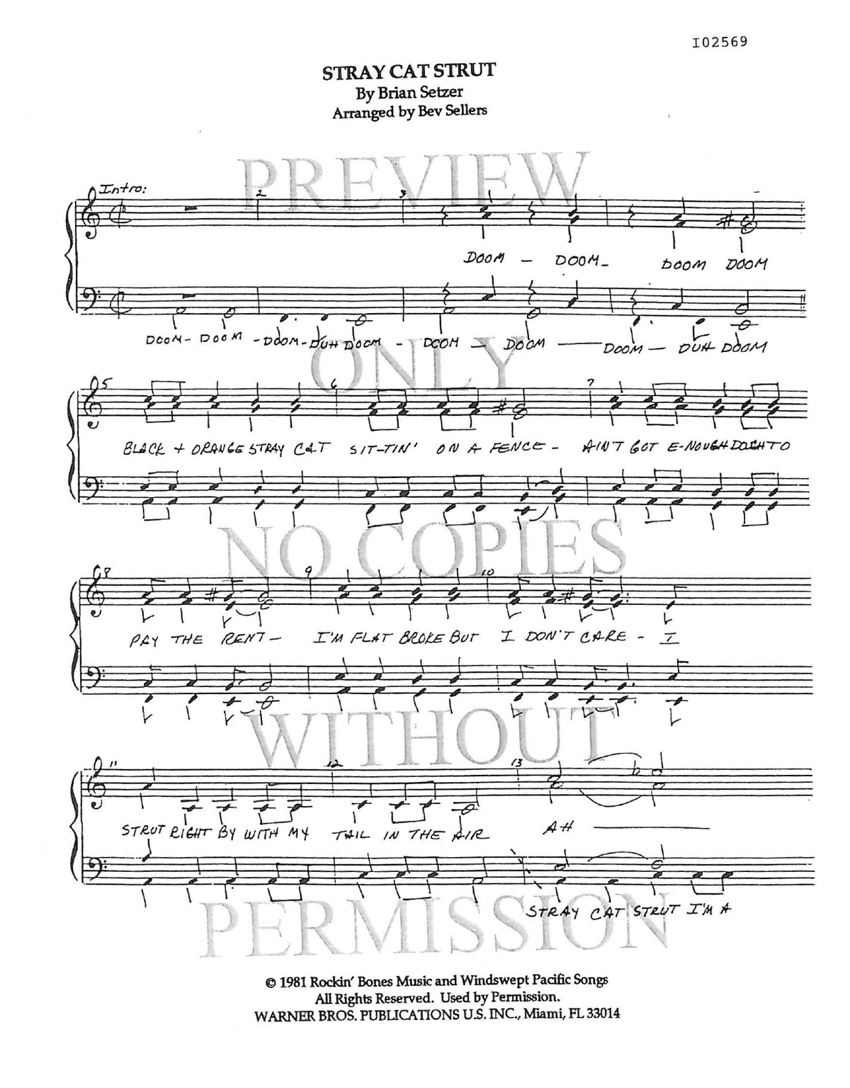 Stray Cat Strut — sheet music preview, arranged by Bev Sellers