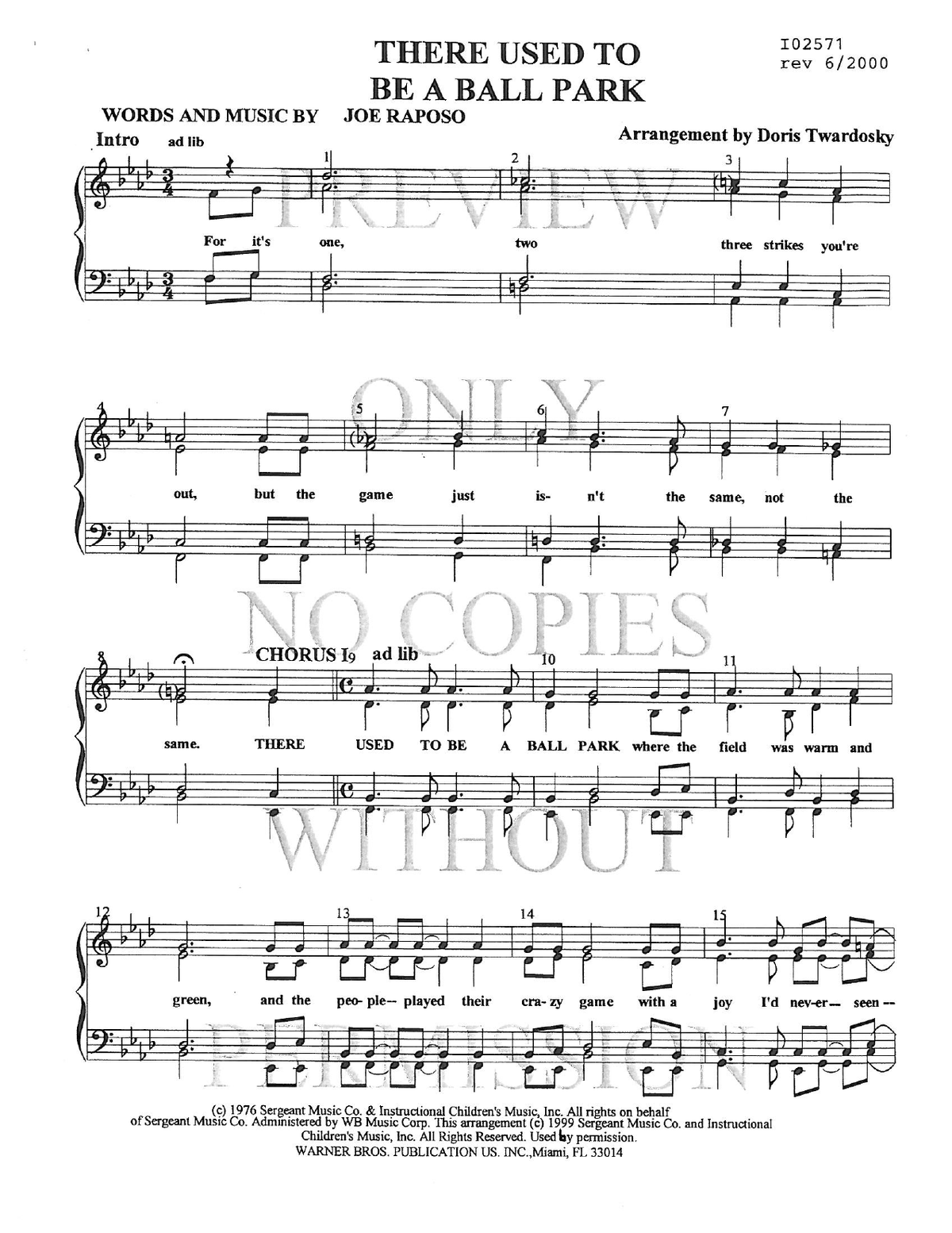 There Used To Be A Ballpark — sheet music preview, arranged by Doris Twardosky