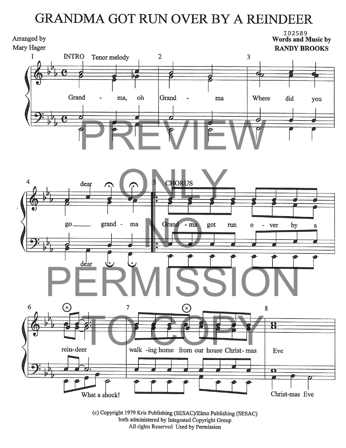 Grandma Got Run Over By A Reindeer — sheet music preview, arranged by Mary Hager