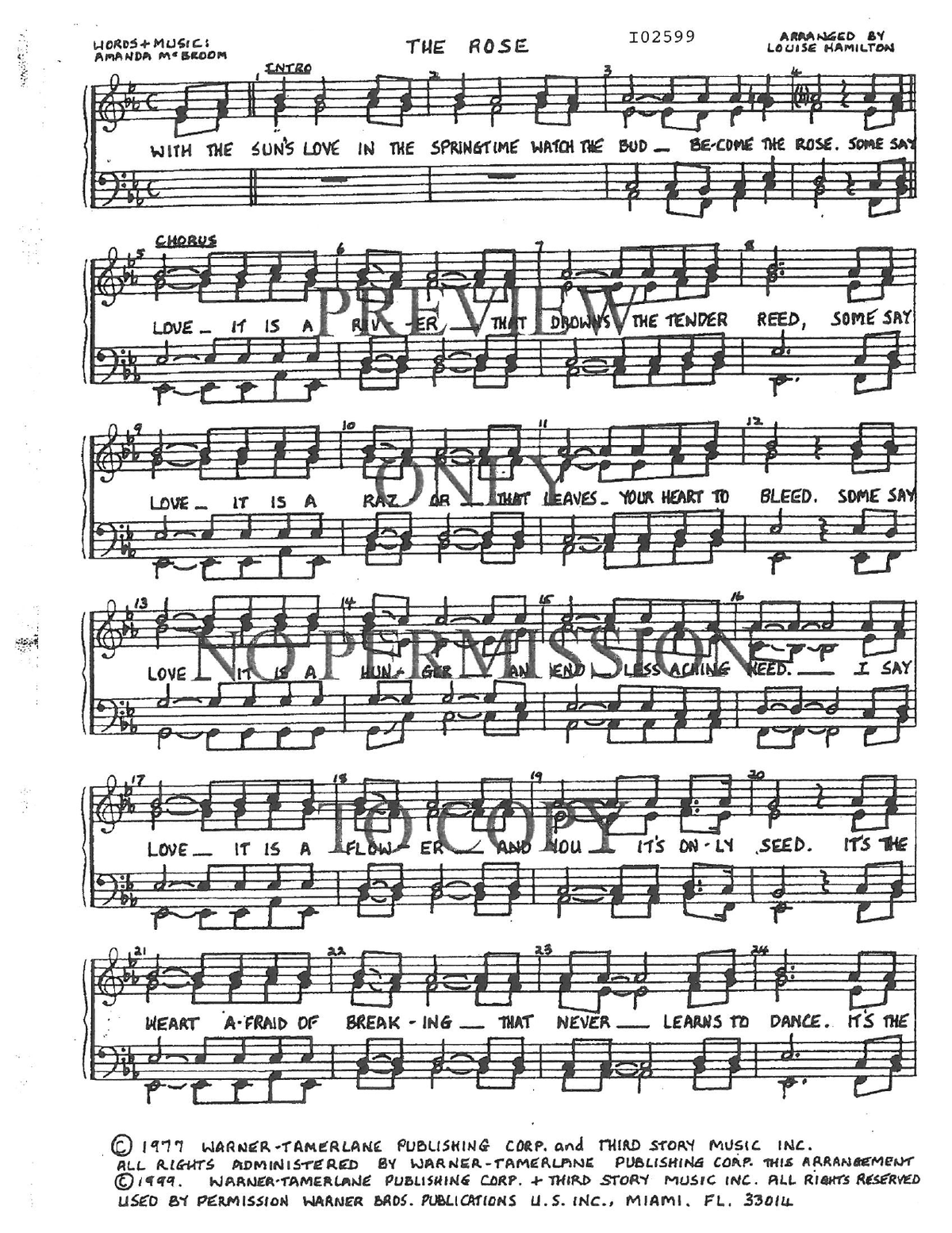 The Rose — sheet music preview, arranged by Louise Hamilton
