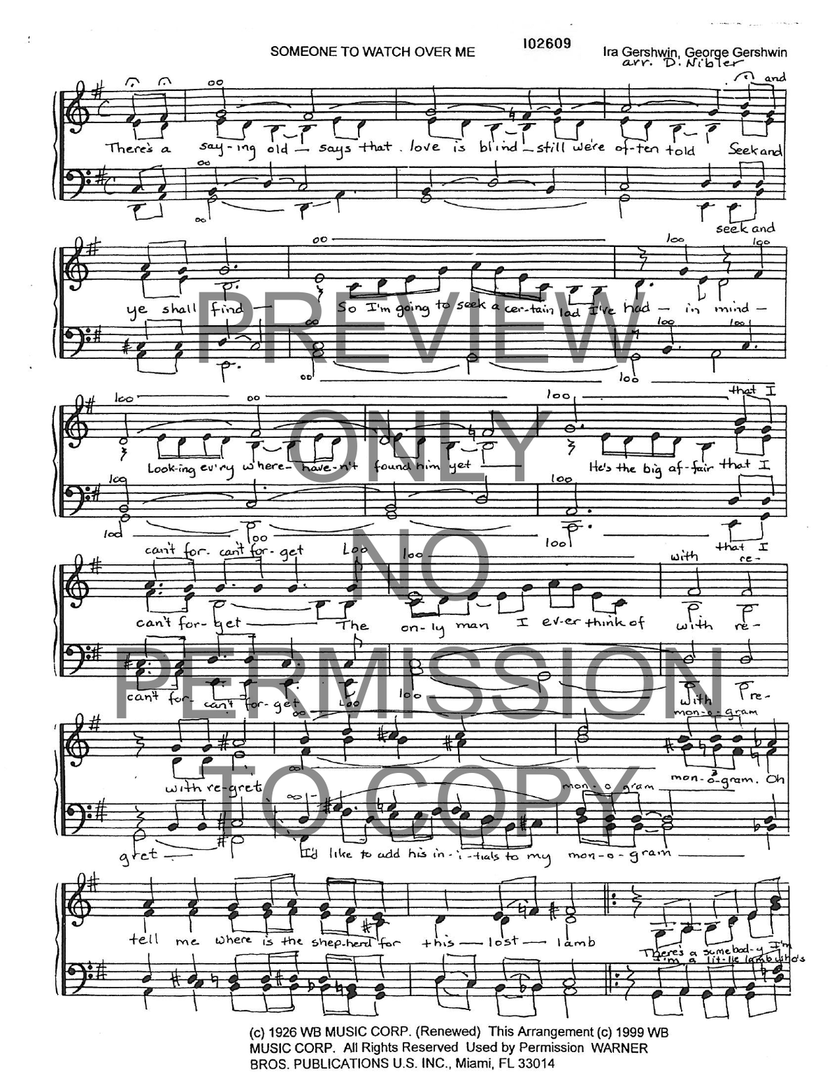 Someone To Watch Over Me — sheet music preview, arranged by Dede Nibler
