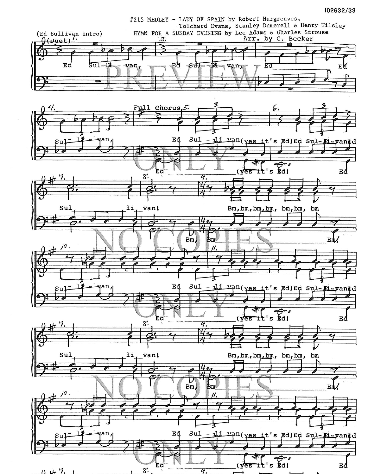 215 Medley - Hymn For A Sunday Evening — sheet music preview, arranged by Cynthia Becker