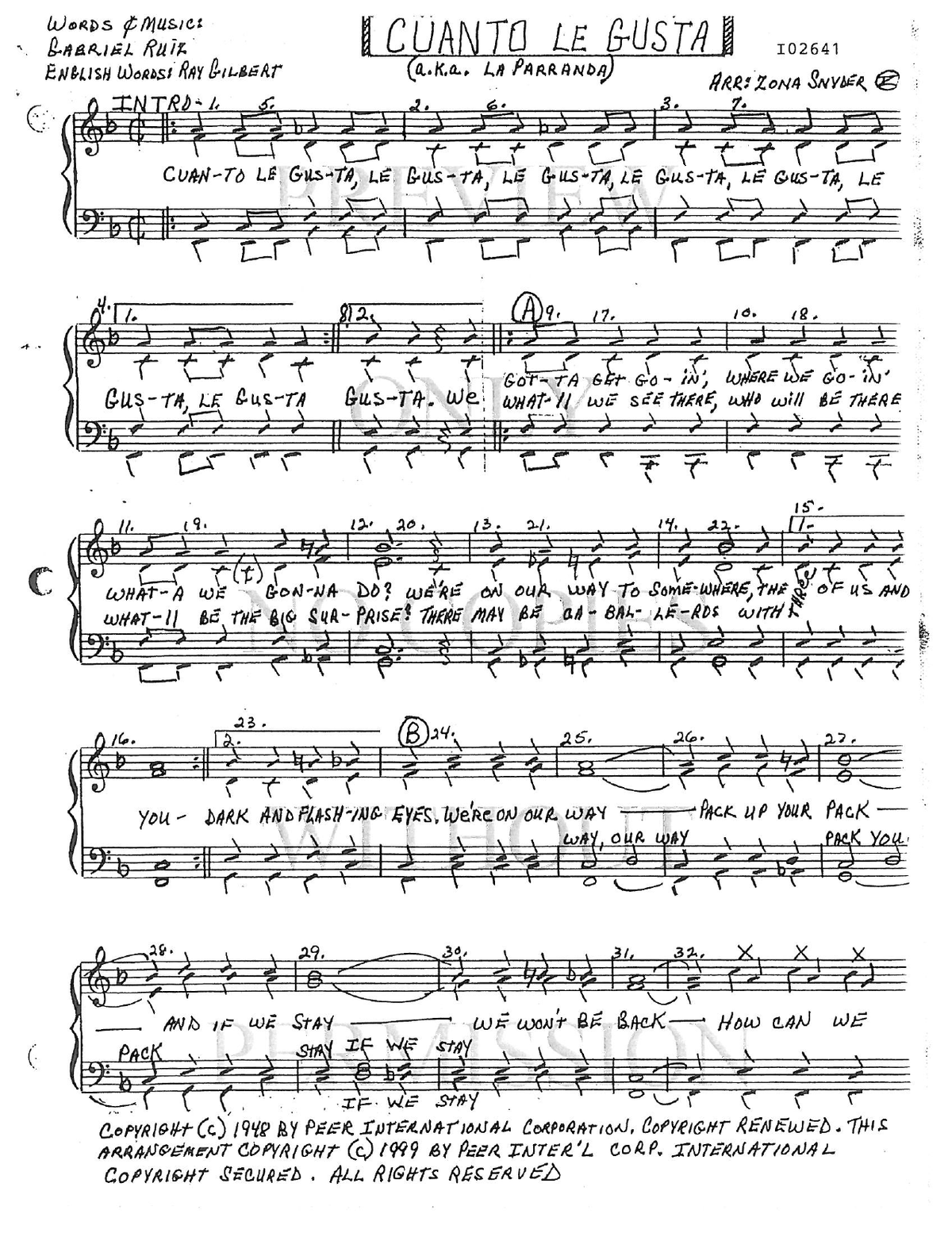 Cuanto Le Gusta (A.K.A. La Parranda) — sheet music preview, arranged by Zona Snyder