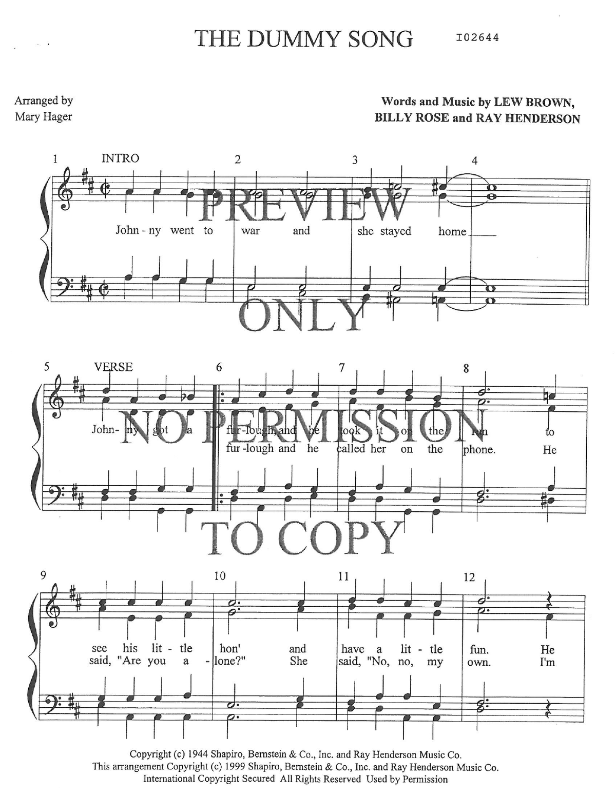 The Dummy Song — sheet music preview, arranged by Mary Hager