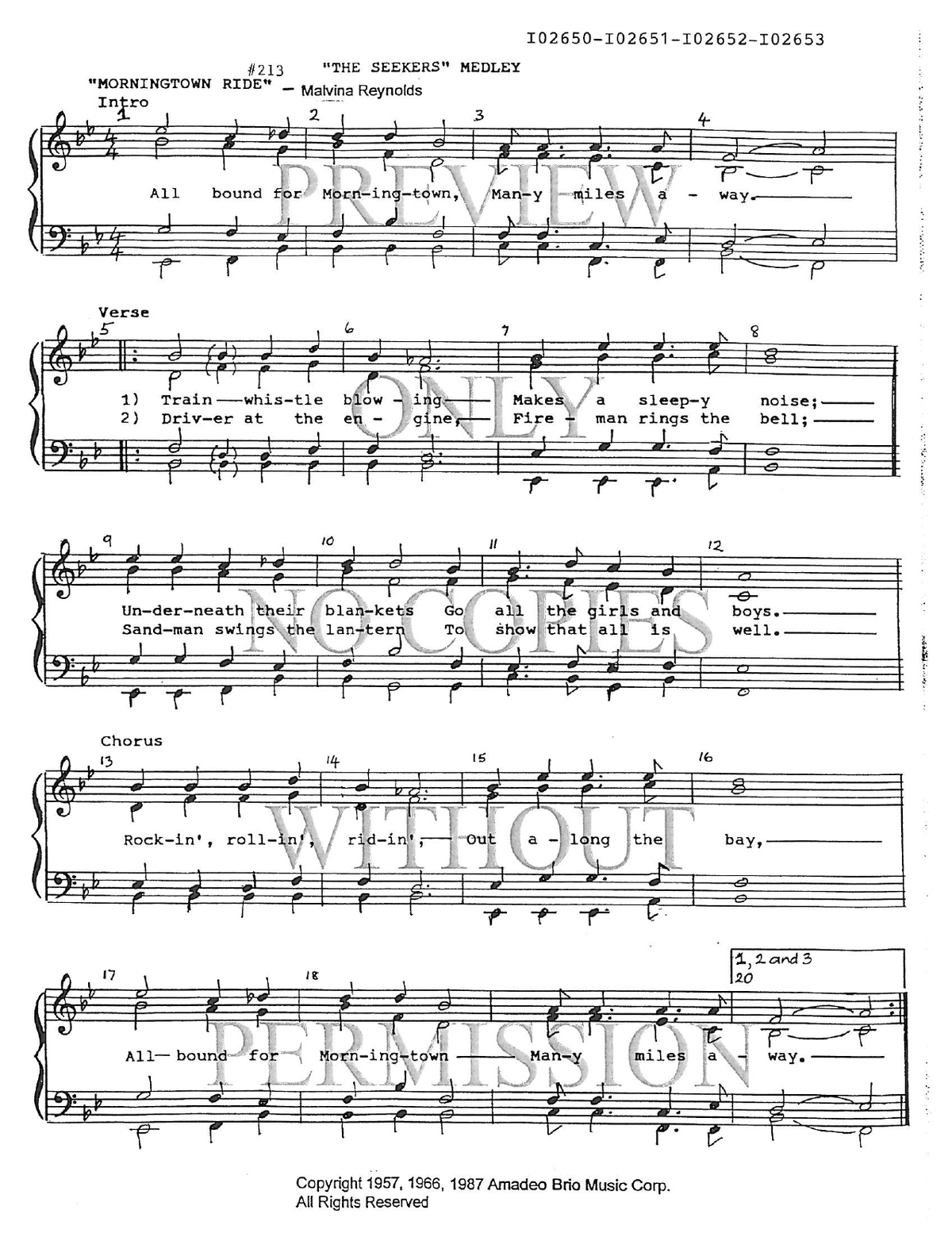 213 Medley - Morningtown Ride — sheet music preview, arranged by Valerie Hoy