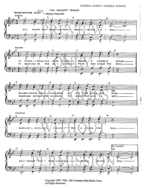 213 Medley - Morningtown Ride — sheet music preview, arranged by Valerie Hoy