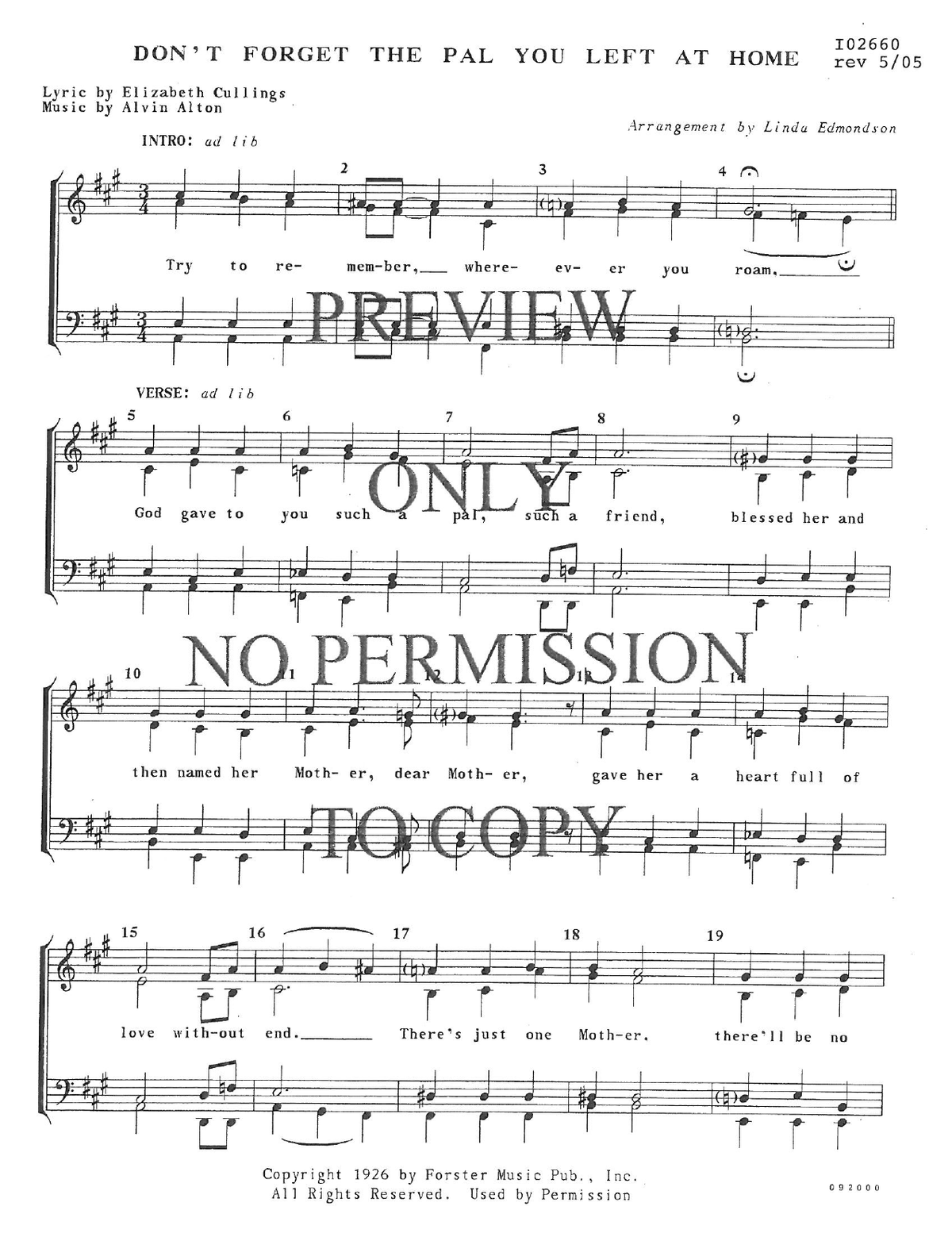 Don't Forget The Pal You Left At Home — sheet music preview, arranged by Linda Edmondson