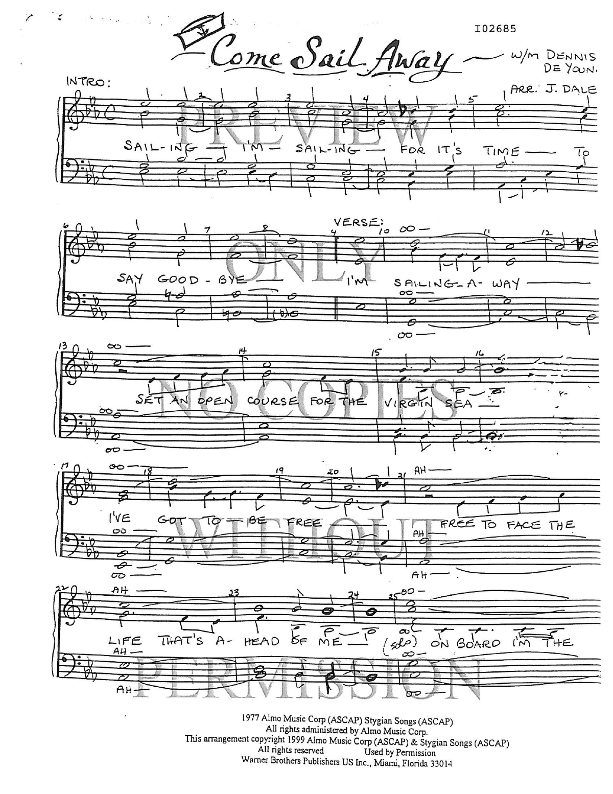 Come Sail Away — sheet music preview, arranged by June Dale