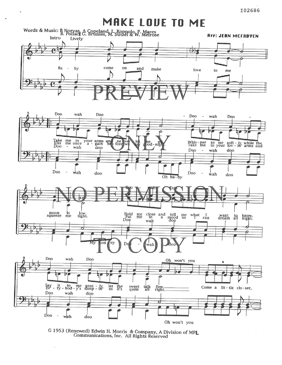Make Love To Me — sheet music preview, arranged by Jean McFadyen