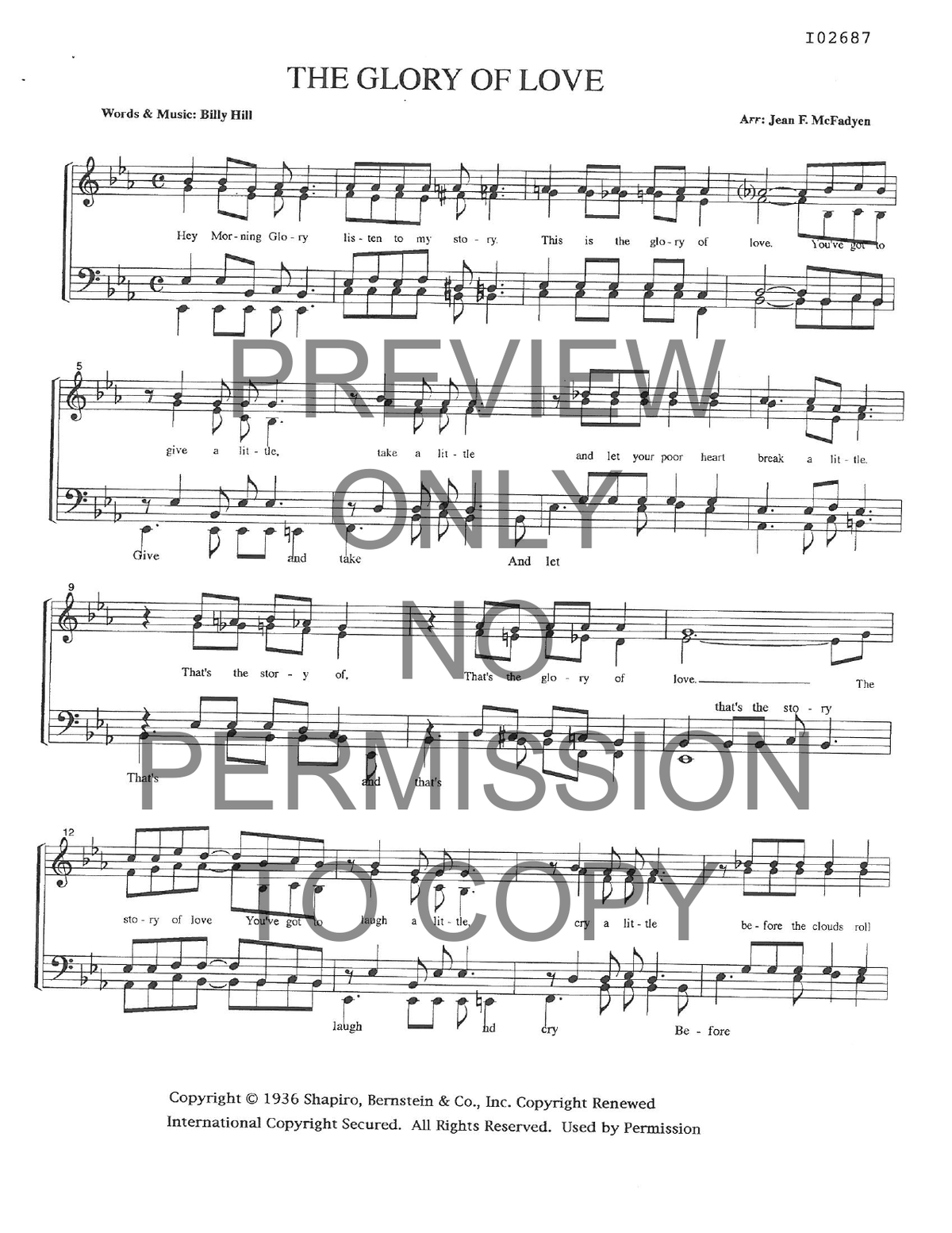 The Glory Of Love — sheet music preview, arranged by Jean McFadyen