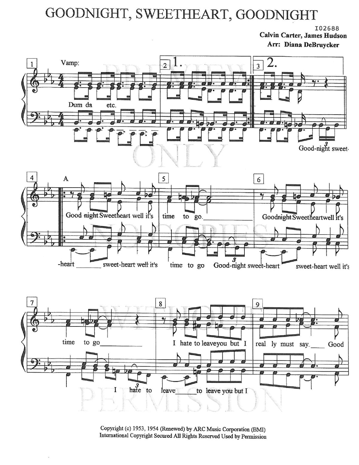 Goodnight, Sweetheart, Goodnight — sheet music preview, arranged by Diana DeBruycker