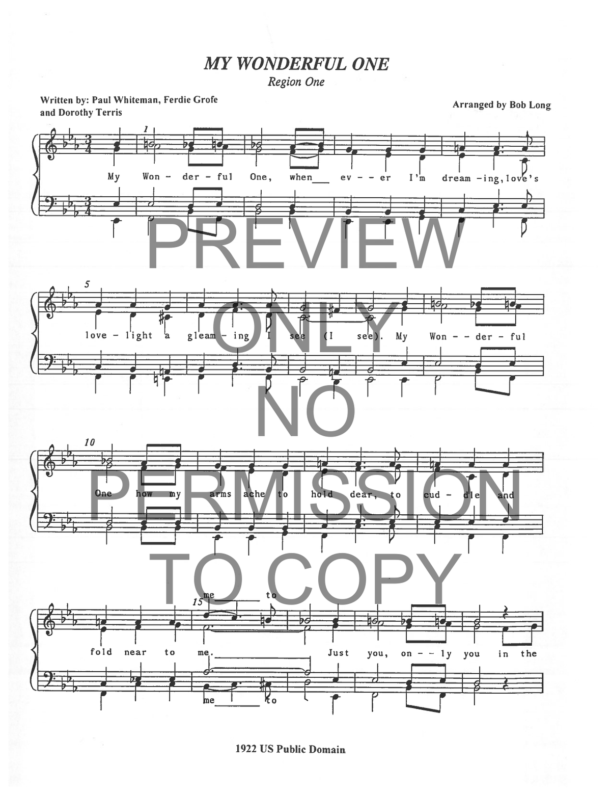 My Wonderful One — sheet music preview, arranged by Marge Bailey