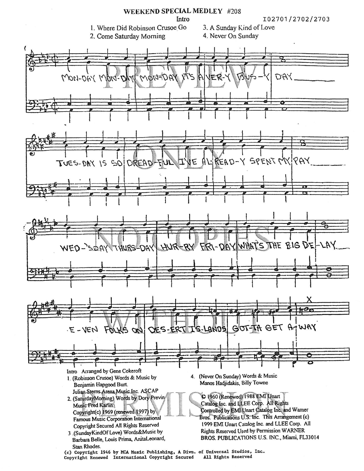 208 Medley - A Sunday Kind Of Love — sheet music preview, arranged by Gene Cokeroft