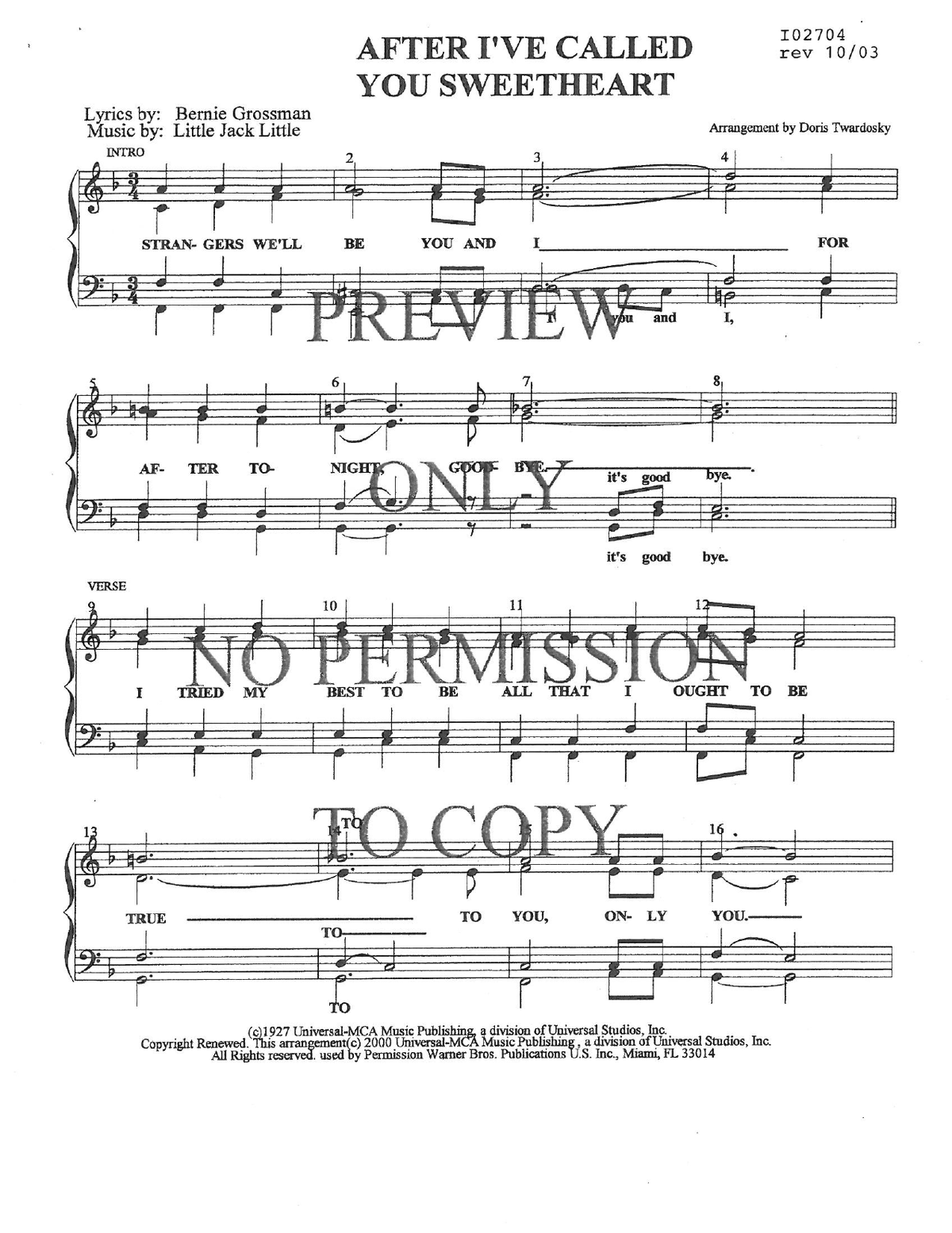 After I've Called You Sweetheart — sheet music preview, arranged by Doris Twardosky