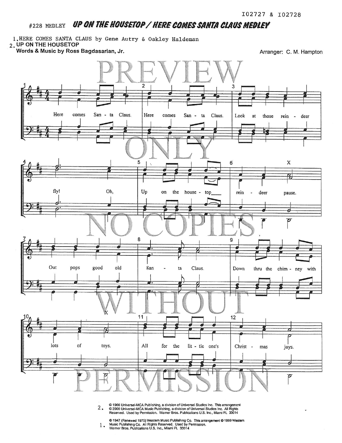 228 Medley - Here Comes Santa Claus — sheet music preview, arranged by Marie Hampton