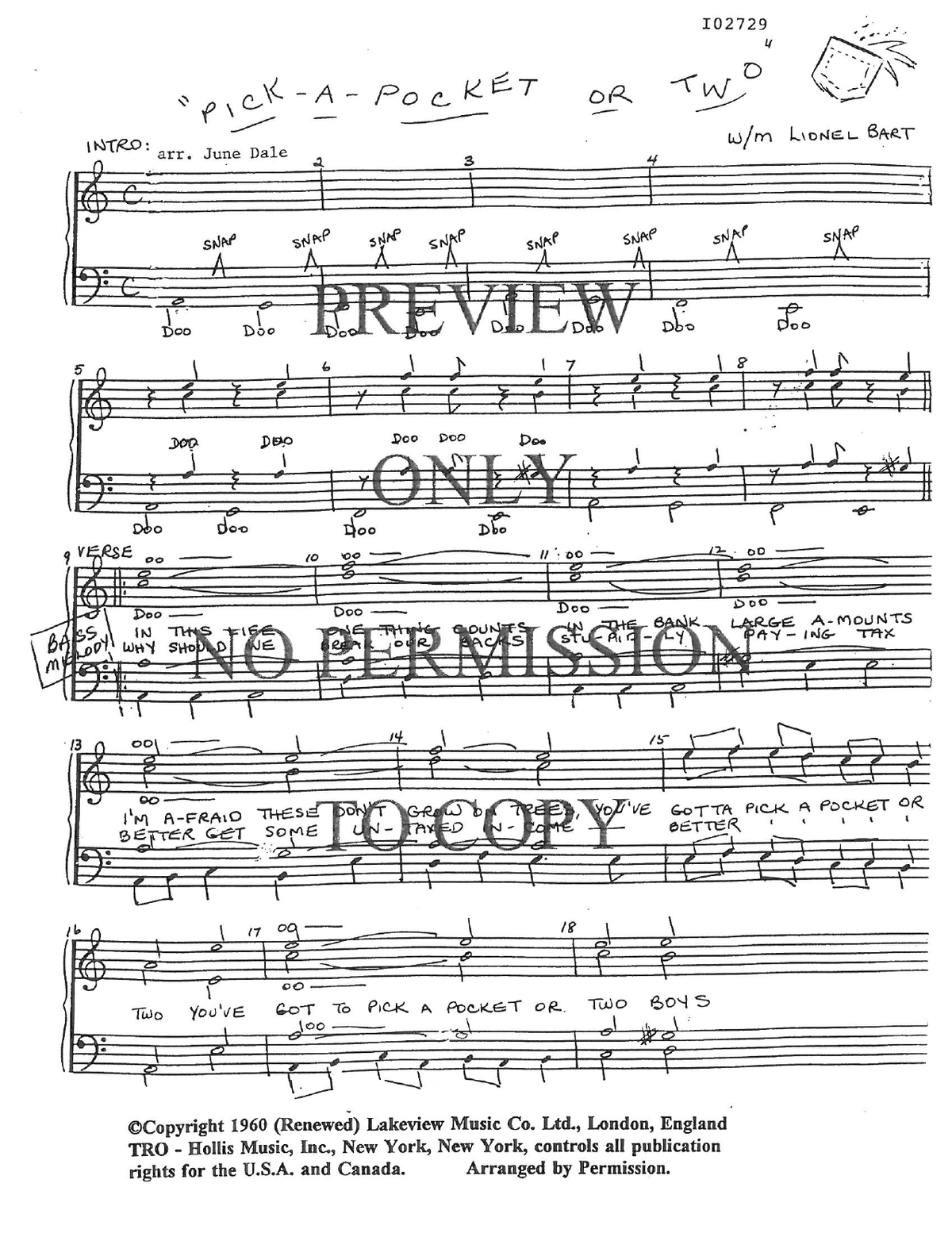 Pick A Pocket Or Two — sheet music preview, arranged by June Dale