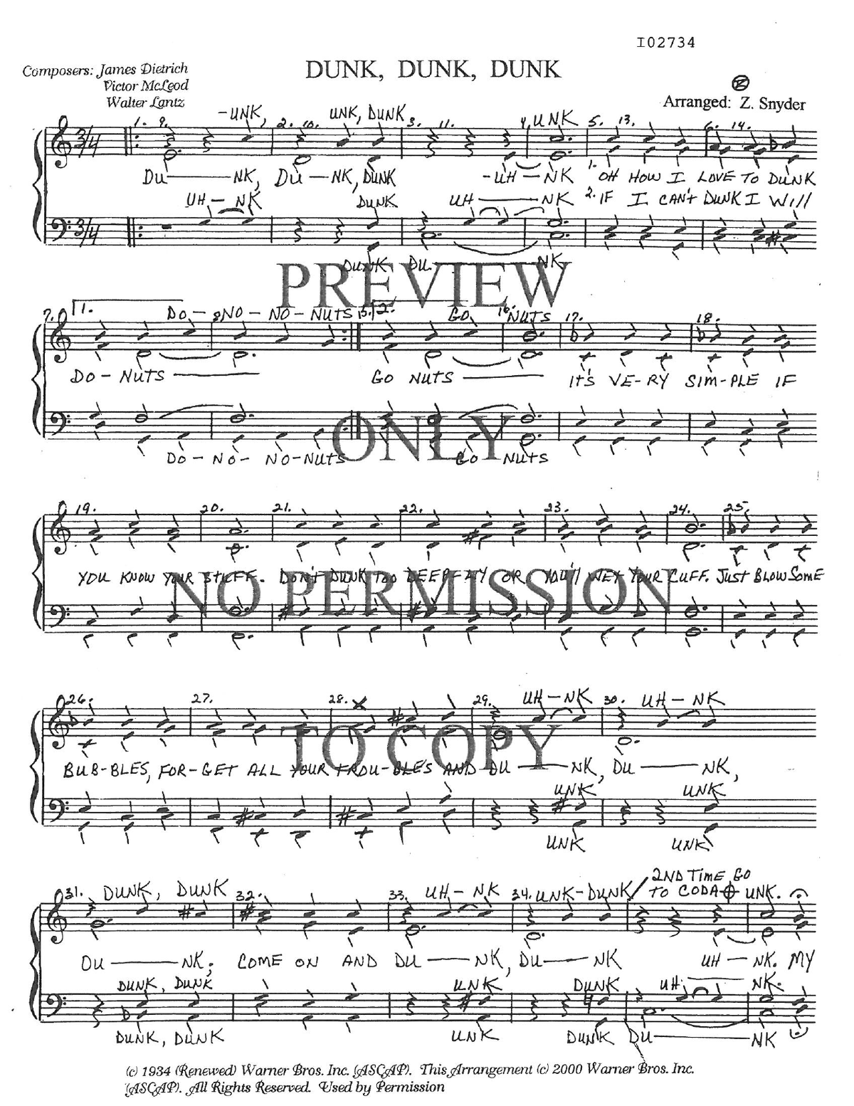 Dunk, Dunk, Dunk — sheet music preview, arranged by Zona Snyder