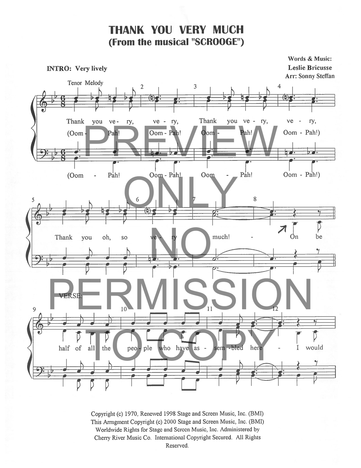 Thank You Very Much — sheet music preview, arranged by Sonny Steffan