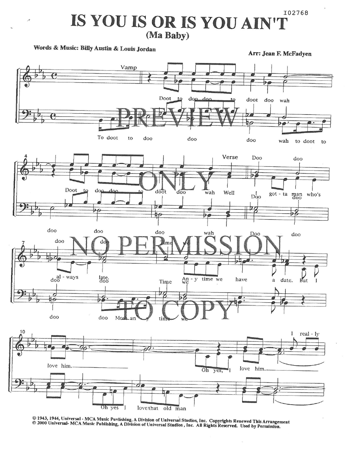 Is You Is, Or Is You Ain't (Ma' Baby) — sheet music preview, arranged by Jean McFadyen