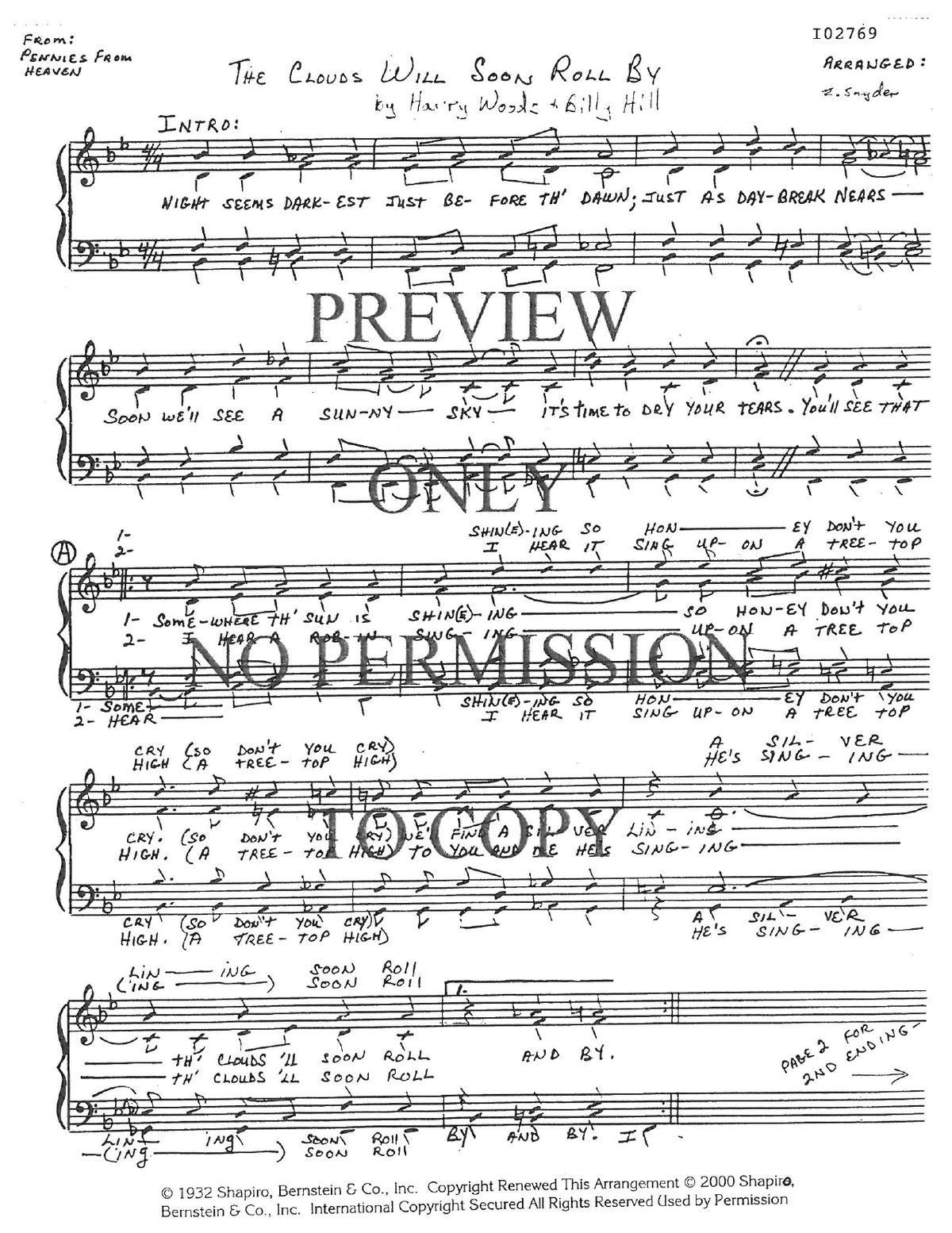 The Clouds Will Soon Roll By — sheet music preview, arranged by Zona Snyder
