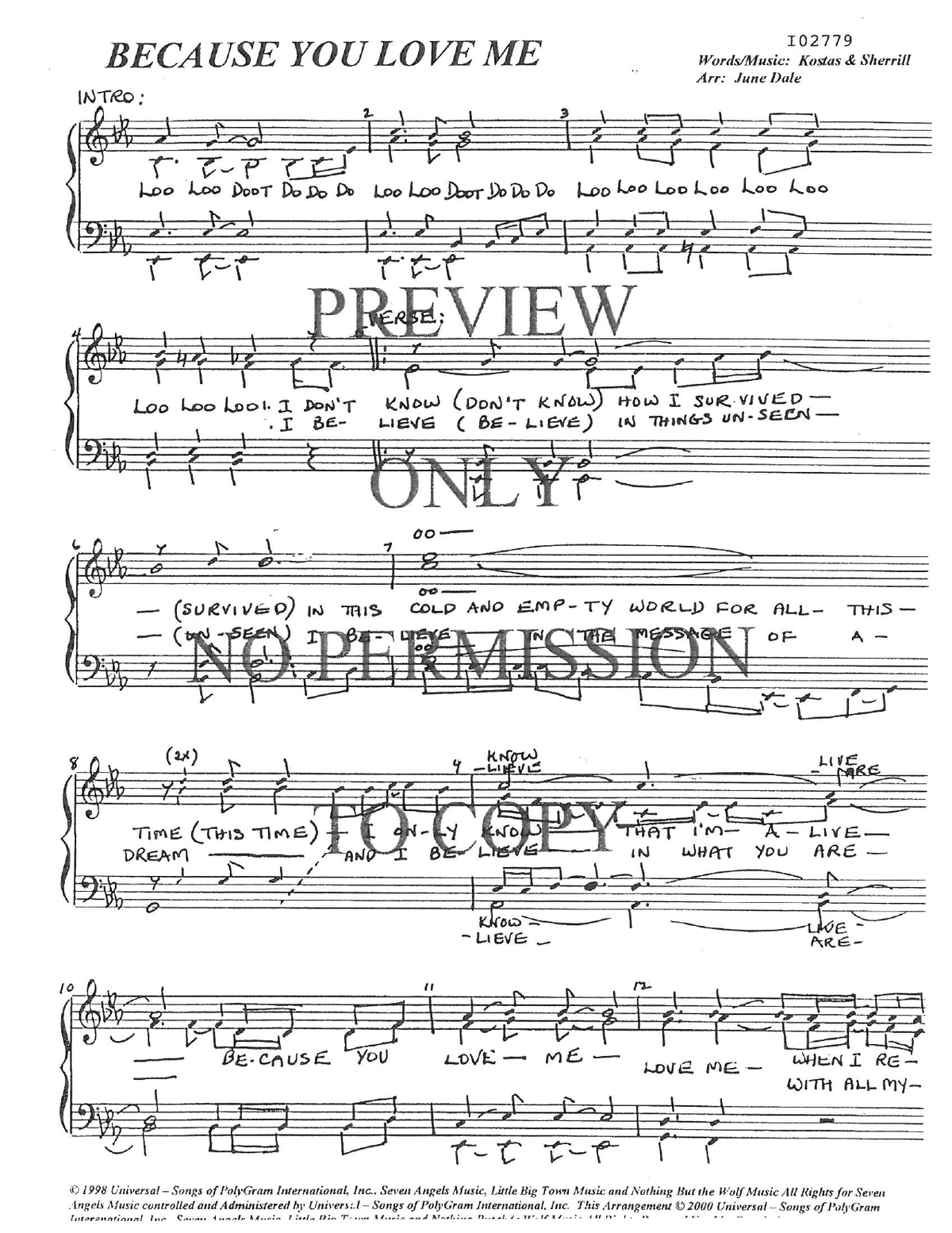 Because You Love Me — sheet music preview, arranged by June Dale