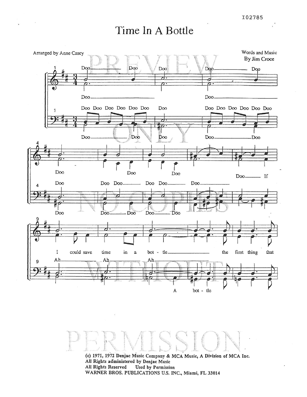 Time In A Bottle — sheet music preview, arranged by Anne Casey