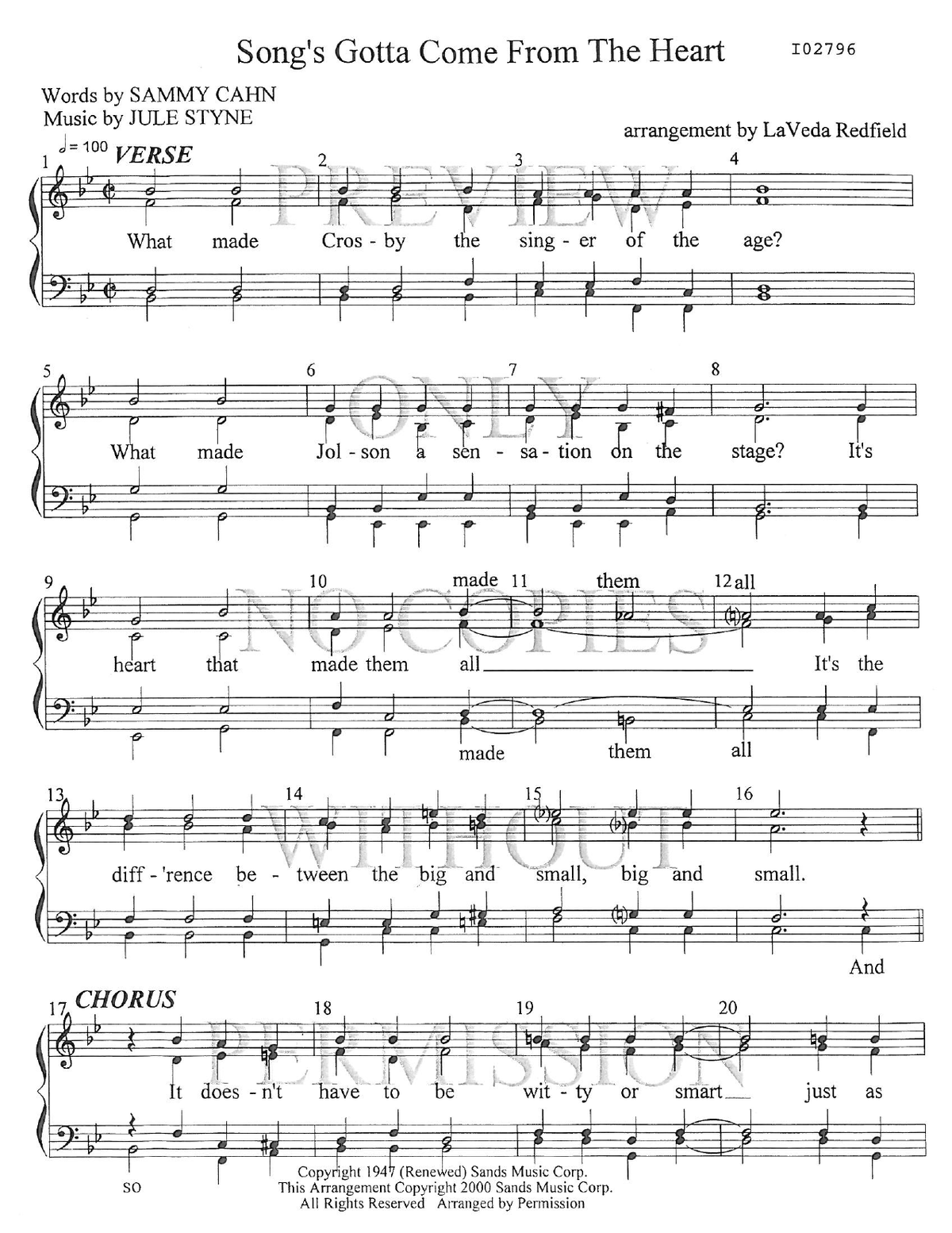 The Song's Gotta Come From The Heart — sheet music preview, arranged by LaVeda Redfield