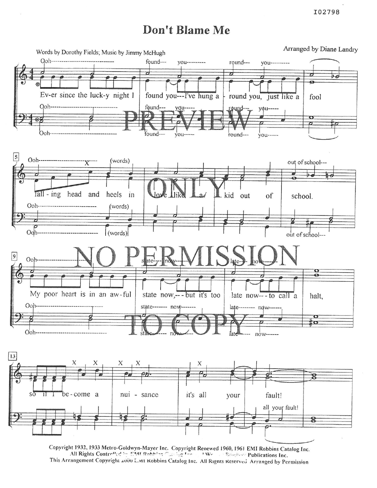Don't Blame Me — sheet music preview, arranged by Diane Landry